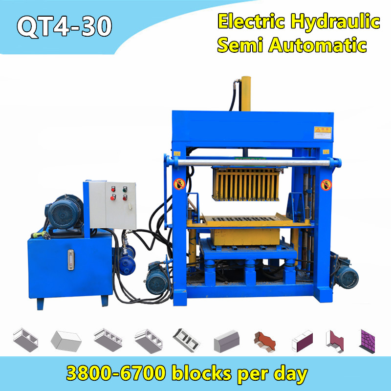 QT4-30E small semi automatic electricity hydraulic concrete hollow block machine