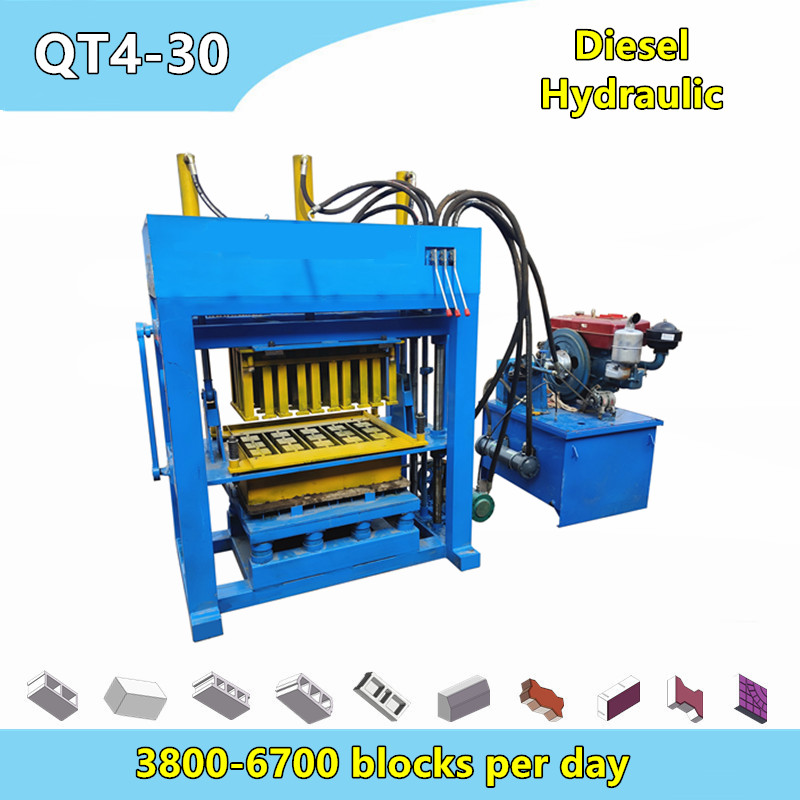 QT4-30 small manual operate diesel engine hydraulic concrete bricks blocks making machine