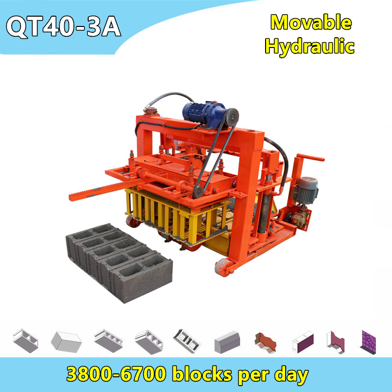 QT40-3A small movable hydraulic concrete solid block machine for paving bricks