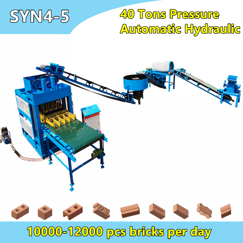 SYN4-5 40T pressure automatic clay cement interlocking brick machine with 4 dropper mold