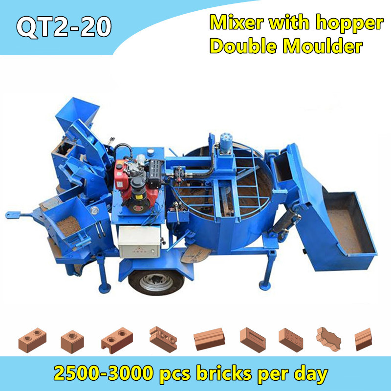QT1-20 hydraform diesel engine movable solid soil interlock block machine