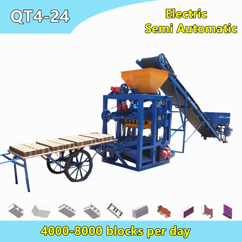 QT4-24 semi automatic cement block production line