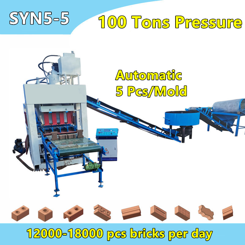 SYN5-5 100T pressure automatic clay compressed interlock block production line