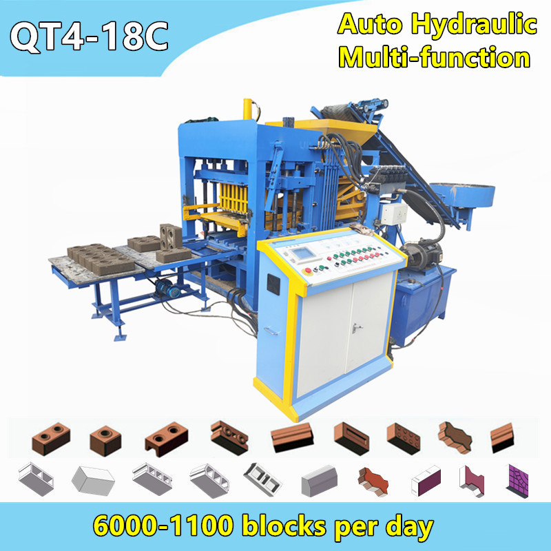 QT4-18C Automatic hydraulic concrete hollow block machine by changing molds produce clay interlock lego bricks